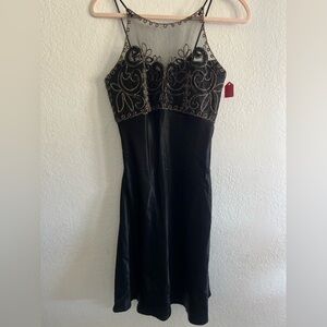 Vintage slip Frederick's of Hollywood Satin mesh Dress with Gold Accents